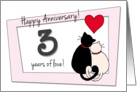 Happy 3rd Wedding Anniversary - Two cats in love card