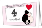 Happy 4th Wedding Anniversary - Two cats in love card