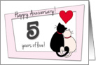 Happy 5th Wedding Anniversary - Two cats in love card