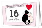 Happy 16th Wedding Anniversary - Two cats in love card