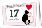 Happy 17th Wedding Anniversary - Two cats in love card