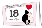Happy 18th Wedding Anniversary - Two cats in love card