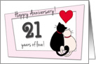 Happy 21st Wedding Anniversary - Two cats in love card