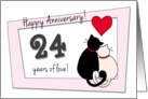 Happy 24th Wedding Anniversary - Two cats in love card