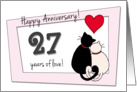 Happy 27th Wedding Anniversary - Two cats in love card