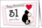 Happy 31st Wedding Anniversary - Two cats in love card