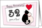 Happy 32nd Wedding Anniversary - Two cats in love card