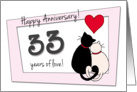 Happy 33rd Wedding Anniversary - Two cats in love card