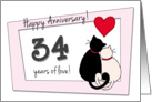 Happy 34th Wedding Anniversary - Two cats in love card