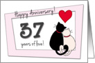 Happy 37th Wedding Anniversary - Two cats in love card