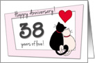 Happy 38th Wedding Anniversary - Two cats in love card