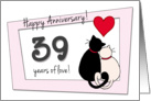 Happy 39th Wedding Anniversary - Two cats in love card