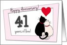 Happy 41st Wedding Anniversary - Two cats in love card