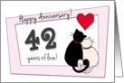 Happy 42nd Wedding Anniversary - Two cats in love card