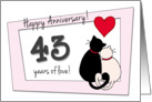 Happy 43rd Wedding Anniversary - Two cats in love card
