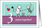 Happy 3rd Wedding Anniversary, Two cats dancing card