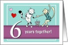 Happy 6th Wedding Anniversary, Two cats dancing card