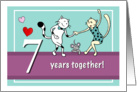 Happy 7th Wedding Anniversary, Two cats dancing card