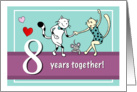 Happy 8th Wedding Anniversary, Two cats dancing card
