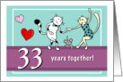 Happy 33rd Wedding Anniversary, Two cats dancing card