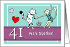 Happy 41st Wedding Anniversary, Two cats dancing card