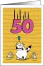 Happy 50th Birthday, Not over the hill just yet, Cat and mice card