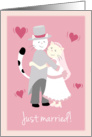 Just married, Marriage announcement, Two cats hugging card