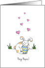 Pasg Hapus, Happy Easter in Welsh, Cute Bunny Rabbit with Easter Egg card
