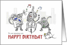 Happy birthday for son, Cats playing jazz in the city card