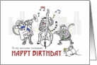 Happy birthday for roommate, Cats playing jazz music in the city card