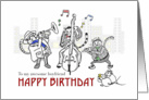 Happy birthday for boyfriend, Cats playing jazz music in the city card
