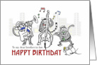 Happy birthday to brother in law, Cats playing jazz music in the city card