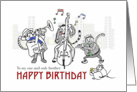 Happy birthday to only brother, Cats playing jazz music in the city card