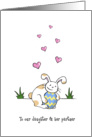 Happy Easter to daughter and partner, Cute bunny rabbit hugs egg card