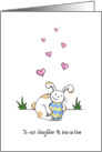 Happy Easter to daughter and son-in-law, Cute bunny rabbit hugs egg card