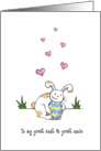 Happy Easter to great aunt and great uncle, Cute bunny rabbit hugs egg card