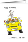 Happy Birthday from all of us, Cat family riding in a car card