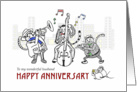 Happy Anniversary to Husband, Jazz cats play music in the city card