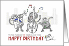 Happy birthday for 38 year old, Jazz cats play music to mice card