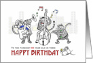 Happy birthday for 66 year old, Jazz cats play music to mice card
