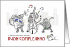 Happy Birthday in Italian, Buon Compleanno, Cats play jazz music card