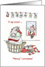 Merry Christmas for Sister, Cute cats sleep, Santa brings present card