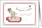 Thank you for being best maid at wedding - Cute cat in dress card