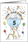 Happy Birthday to Five Year Old (Italian)- Cute cat holding fish bowl card