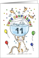 Happy Birthday to Eleven Year Old (Italian) - Cat holding fish bowl card