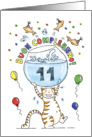 Happy Birthday to Eleven Year Old (Italian) - Cat holding fish bowl card