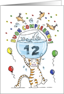Happy Birthday to Twelve Year Old (Italian) - Cat holding fish bowl card