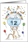 Happy Birthday to Twelve Year Old (Italian) - Cat holding fish bowl card