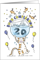 Happy Birthday to Twenty Year Old (Italian) - Cat holding fish bowl card