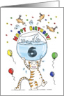 Happy Birthday to Six Year Old - Cat holding fish bowl card